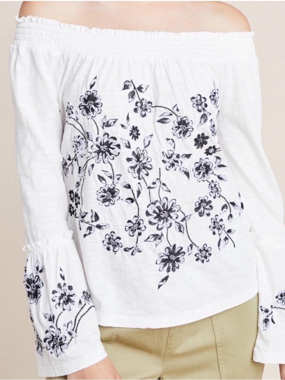 By Anthropologie | Annie Embroidered Off Shoulder Shirt